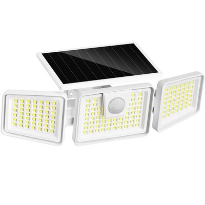 INCX Solar Motion Sensor Lights Outdoor, 3 Heads Security Lights Solar Powered, 156 LED Flood Light Motion Detected Spotlight for Garage Yard Entryways Patio, IP65 Waterproof, White, 1 Pack