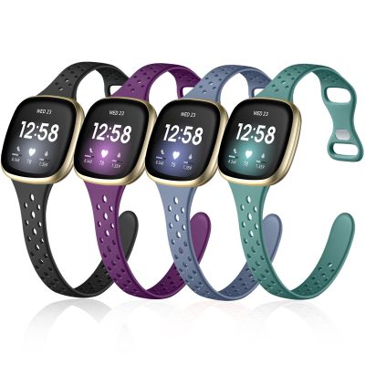 Laffav Bands Compatible with Fitbit Versa 3/Versa 4/Fitbit Sense bands for Women Men, Slim Soft Silicone Sport Strap Replacement Wristband (Small, Black/Pine Green/Purple/Blue Gray)