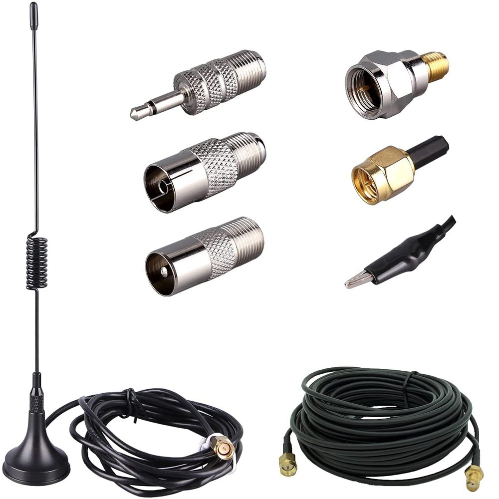 LACUCINO 75 ohm FM Antenna, Outdoor Antenna WiFi Stereo TV Indoor, 1.5m SMA-Male Connector Magnetic Transmitter Cable, 16.4Ft Extension Cable with 6pcs Adapter, Black