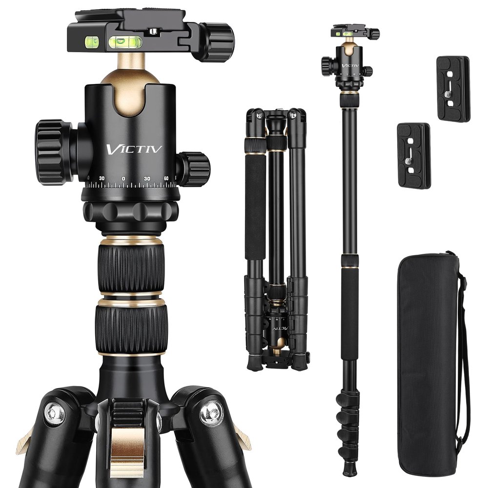 77" Aluminum Camera Tripods & Monopods, Victiv Compact Travel Tripod for Camera DSLR, Spotting Scope,Telescope, Binoculars, Porfessional Heavy Duty Camera Tripod Stand for Photography Video Recording