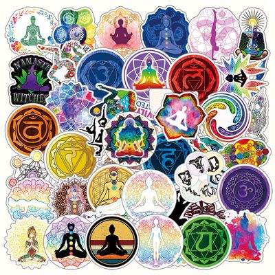 50Pcs Yoga Aesthetic Art Mandala Flowers Waterproof Stickers Pack | Color Vsco Cool Deacls Vinyl Sticker for Water Bottle Laptop Phone Adults Skateboard Luggage