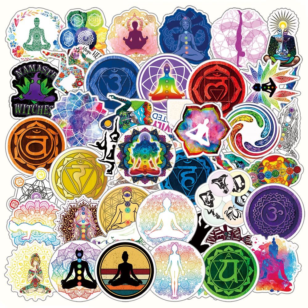 50Pcs Yoga Aesthetic Art Mandala Flowers Waterproof Stickers Pack | Color Vsco Cool Deacls Vinyl Sticker for Water Bottle Laptop Phone Adults Skateboard Luggage