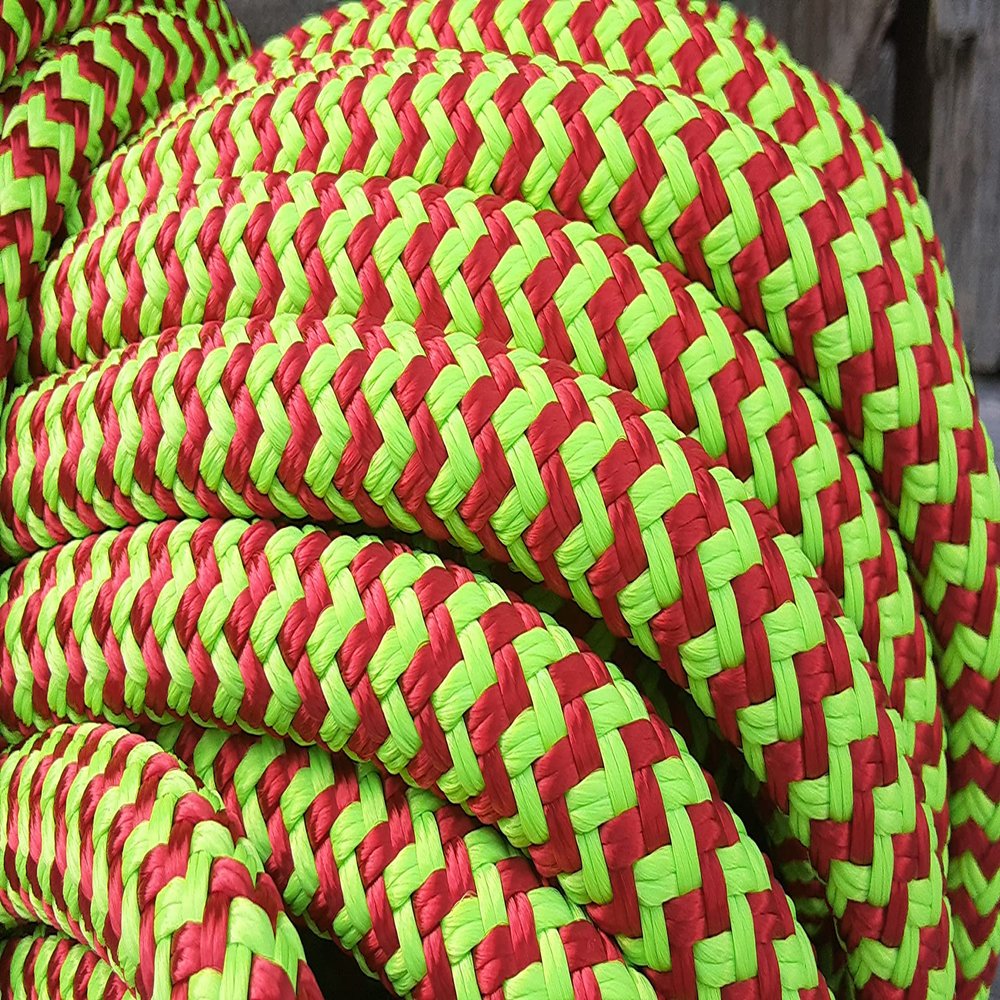 9/16 Double Braid-Yacht Braid Polyester Rope.Lime/Red Herringbone. (50)