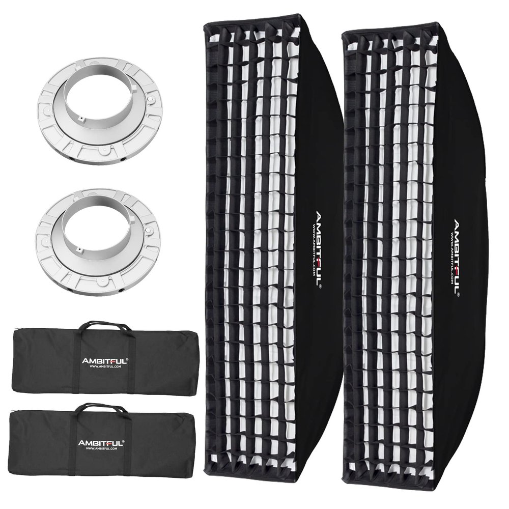 AMBITFUL 12"x 47" 30x120cm Honeycomb Grid Rectangular Softbox for Photo Strobe Studio Flash Softbox Bowens Mount (2PCS)