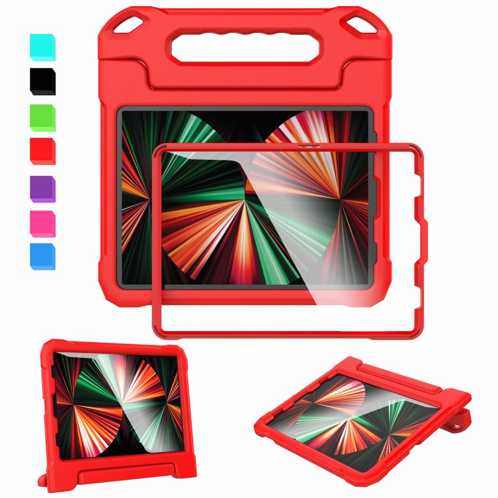 A ADENK Kids Case for 10.9 inch iPad Air 5th/4th Generation, iPad Pro 11 3rd/2nd/1st Generation with Built-in Screen Protector, Shockproof Lightweight Handle Stand Cover (Red)