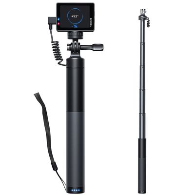 WOLFANG GB2200 Rechargeable Selfie Stick with 2600mAh Rechargeable Battery, Selfie Stick Black Rotation Action Camera, Compatible with Other Action Cameras and Travel(24-60CM)