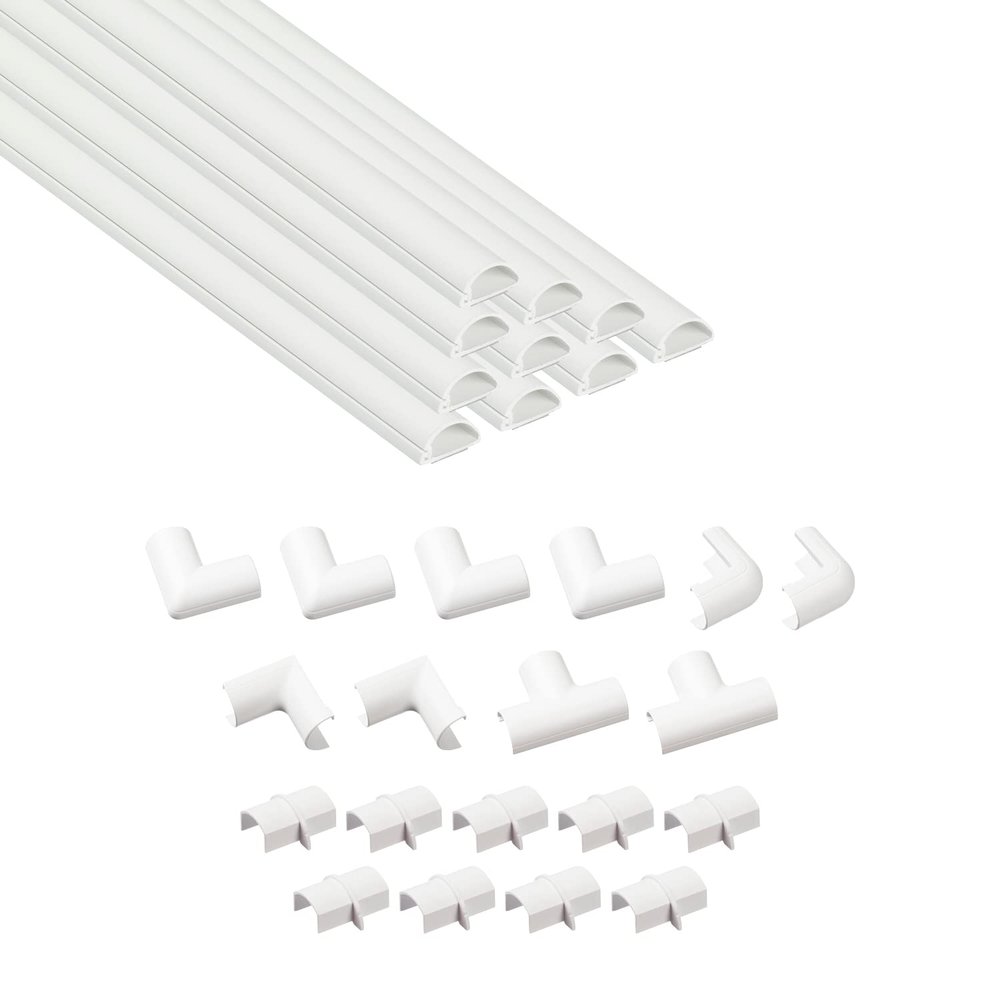 D-Line Half Round Cord Hider, Patented Cable Cover, Hide TV Wall Mount Wires, Raceway for Cords, Decorative Wire Covers, Paintable, Adhesive Cable Concealer, 10x 0.78in W x 0.39in H x 15.7in L, White