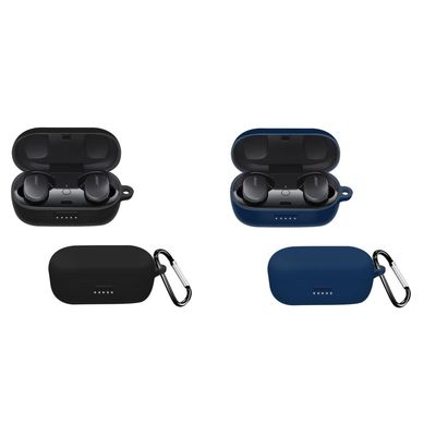 2 Pack DAYJOY Soft Silicone Protective Case Cover Compatible with Bose QuietComfort Earbuds, Protective Skin Sleeve with Key Chain(Black+Blue)
