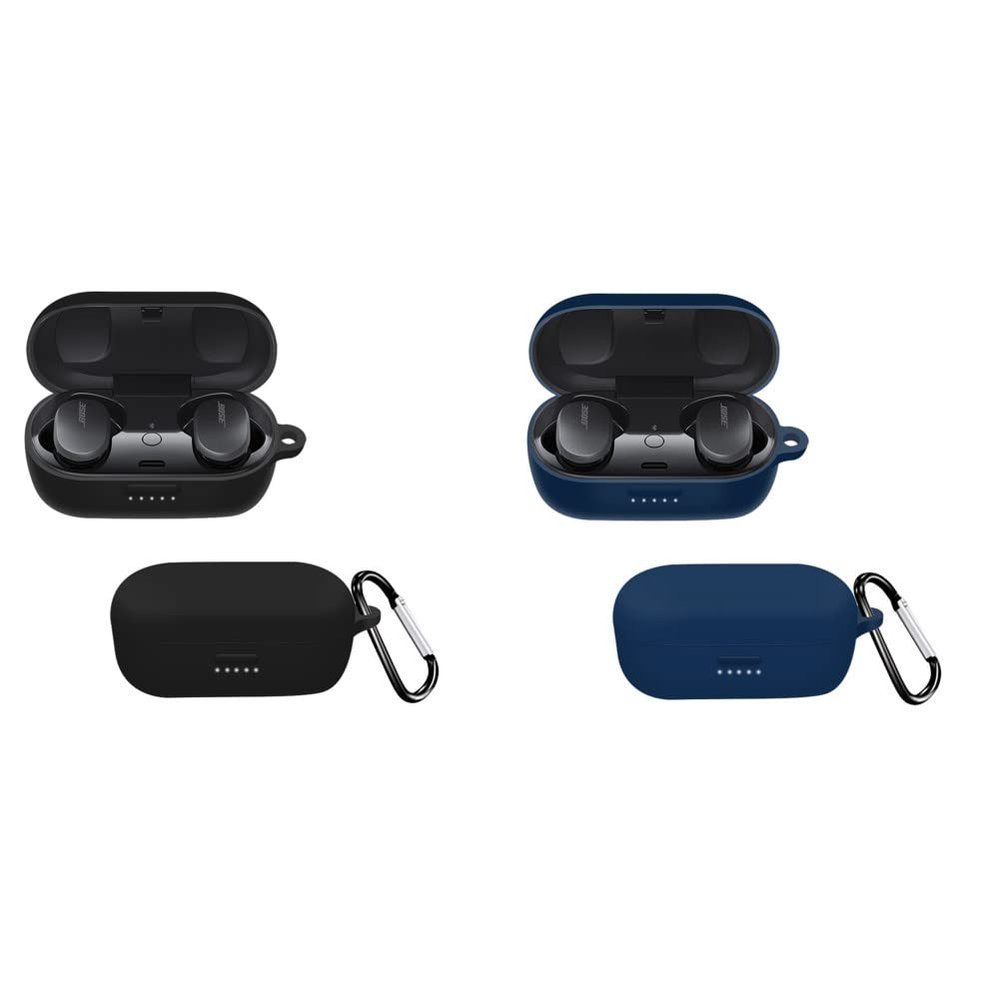 2 Pack DAYJOY Soft Silicone Protective Case Cover Compatible with Bose QuietComfort Earbuds, Protective Skin Sleeve with Key Chain(Black+Blue)