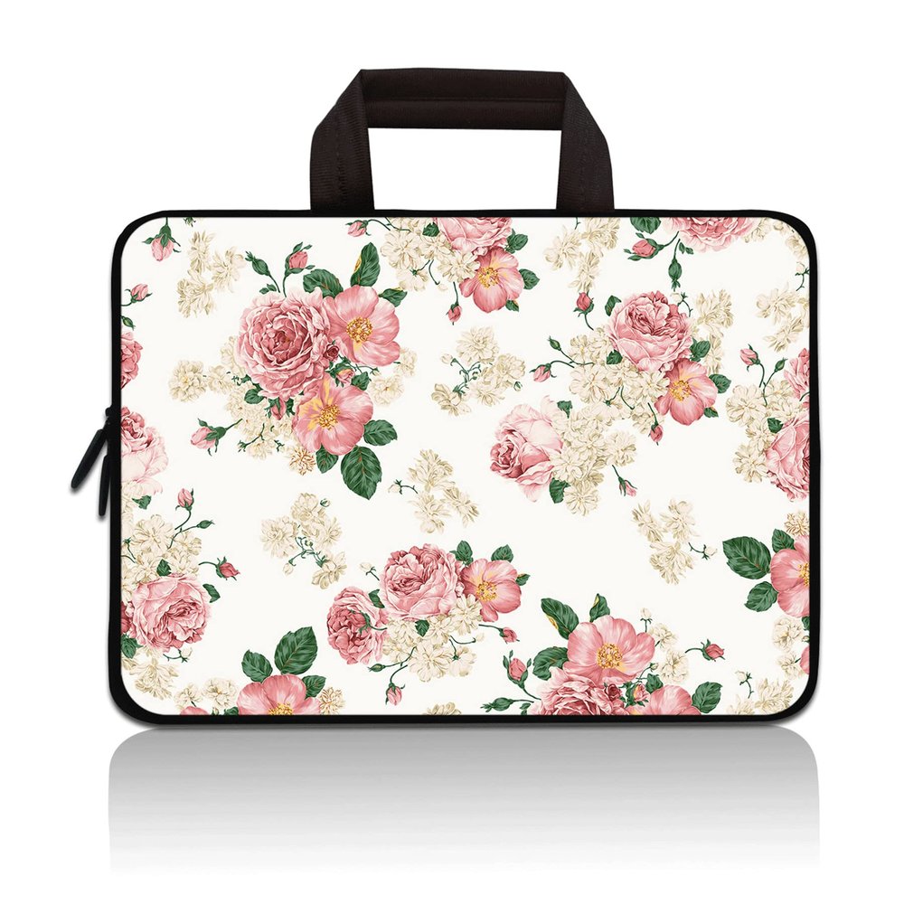 11" 11.6" 12" 12.1" 12.5" inch Laptop Carrying Bag Chromebook Case Notebook Ultrabook Bag Tablet Cover Neoprene Sleeve Fit Apple MacBook Air Samsung Google Acer HP DELL Lenovo Asus (Rose Flower)