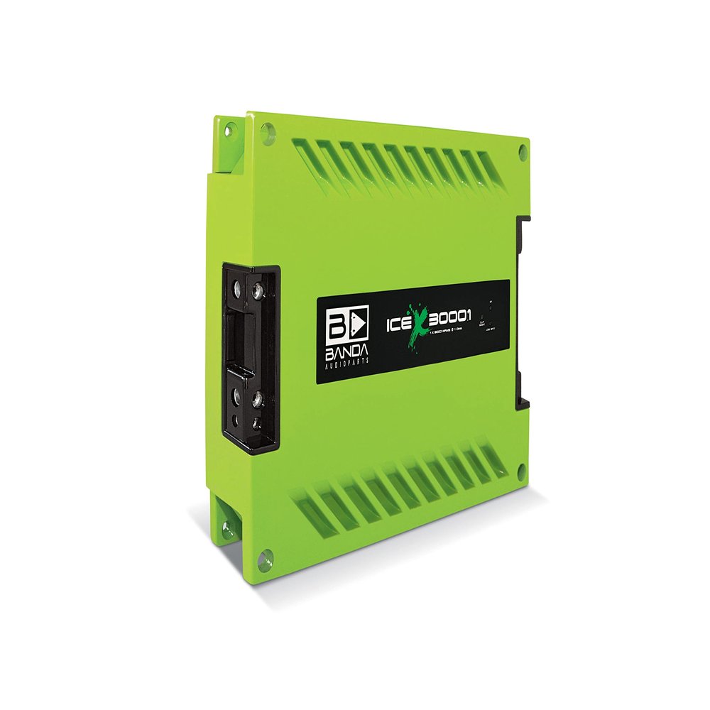 1-Ch.Vehicle Audio Bass Amplifier - 3000WRMS High-Powered Mono Bass Amp w/Subsonic Filter and Low Pass Filter Stable at 1 ohm, LED Indicators, Sound Specialization, Green - Banda ICEX3000.1GREEN