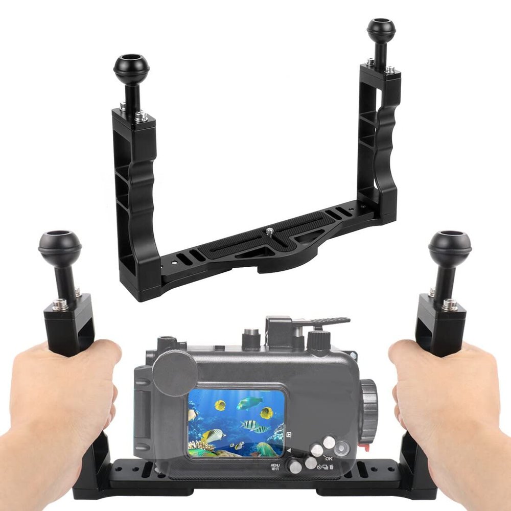 BGNing Diving Handle Tray, Aluminum Alloy Dual Handheld Hand Grip for Action DSLR Camera Video Housing Underwater Photography Accessories