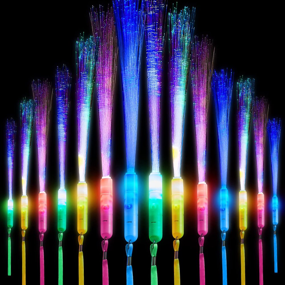 Lewtemi 60 Pack Fiber Optic Wand Glow Wand LED Light Up Sticks Bulk with 3 Flashing Models Flashing Sticks with Included Batteries for Wedding Birthday Mardi Gras Valentine Party Favor(Novel Colors)