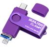 128GB 3 in 1 USB 3.0 Flash Drive Photo Stick for Android Phones, BorlterClamp OTG Memory Stick with 3 USB Ports (USB C, microUSB, USB A) for Samsung Galaxy, LG, Tablets, PC and More, Purple view 1