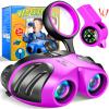 Binoculars for Kids,Gift Toys for 3-12 Years Old Boys,Shockproof 8X21 Compact Waterproof Binoculars for Sports and Outdoor Play,Camping Set for Kids with Magnifying Glass Whistle Compass(Purple) view 1
