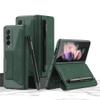 SHIEID Galaxy Z Fold 3 Case with S Pen Holder Genuine Leather Wallet Cover with Detachable Pen Slot, Card Holder, Kickstand, and Screen Protector for Samsung Z Fold 3 Phone Case, Green view 1