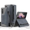 SHIEID Galaxy Z Fold 3 Case with S Pen Holder Genuine Leather Wallet Cover with Detachable Pen Slot, Card Holder, Kickstand, and Screen Protector for Samsung Z Fold 3 Phone Case, Gray view 1