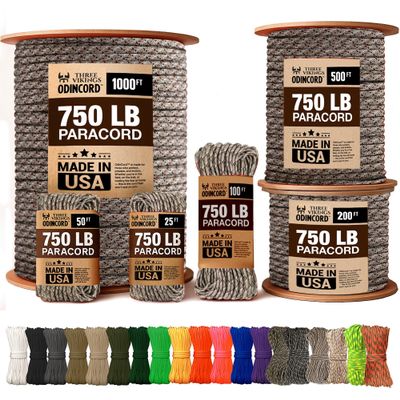 Three Vikings Paracord Rope - 750lb - 100% Nylon - Made in USA - Type IV - 11 Strand Core - Stronger Then Paracord 550 Cord - Camouflage - Digital Camo - 100 Ft.