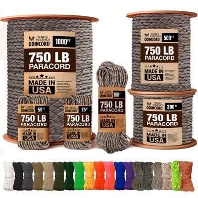 Three Vikings Paracord Rope - 750lb - 100% Nylon - Made in USA - Type IV - 11 Strand Core - Stronger Then Paracord 550 Cord - Camouflage - Desert Camo - 500 Ft.