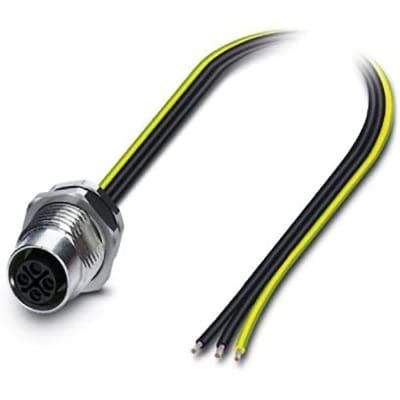 1411652, Device Connector, Rear Mt, Str M12 F 3P to 3 Wire Leads, 0.5m, SACC-DSI-M12FSS-3P-M16/0,5 PE