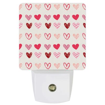 Night Light for Kids Plug into Wall LED Lamp Dusk-to-Dawn Sensor, Pink and Red Love Heart Beige Baby Nightlight for Bathroom Nursery Bedroom Hallway Stairs Home Room Decor