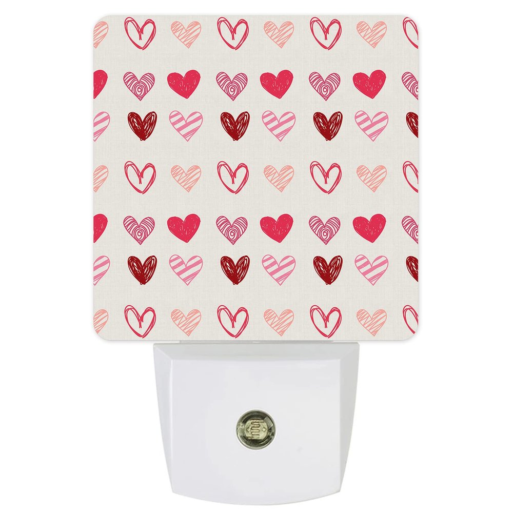 Night Light for Kids Plug into Wall LED Lamp Dusk-to-Dawn Sensor, Pink and Red Love Heart Beige Baby Nightlight for Bathroom Nursery Bedroom Hallway Stairs Home Room Decor