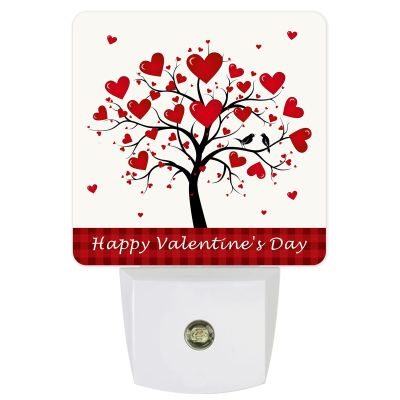 Night Light for Kids Plug into Wall LED Lamp Dusk-to-Dawn Sensor, Happy Valentine's Day Red Heart Tree Baby Nightlight for Bathroom Nursery Bedroom Hallway Stairs Home Room Decor