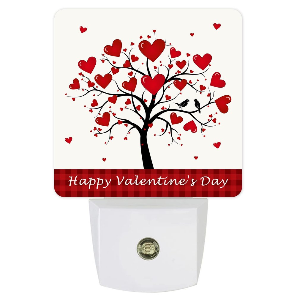 Night Light for Kids Plug into Wall LED Lamp Dusk-to-Dawn Sensor, Happy Valentine's Day Red Heart Tree Baby Nightlight for Bathroom Nursery Bedroom Hallway Stairs Home Room Decor