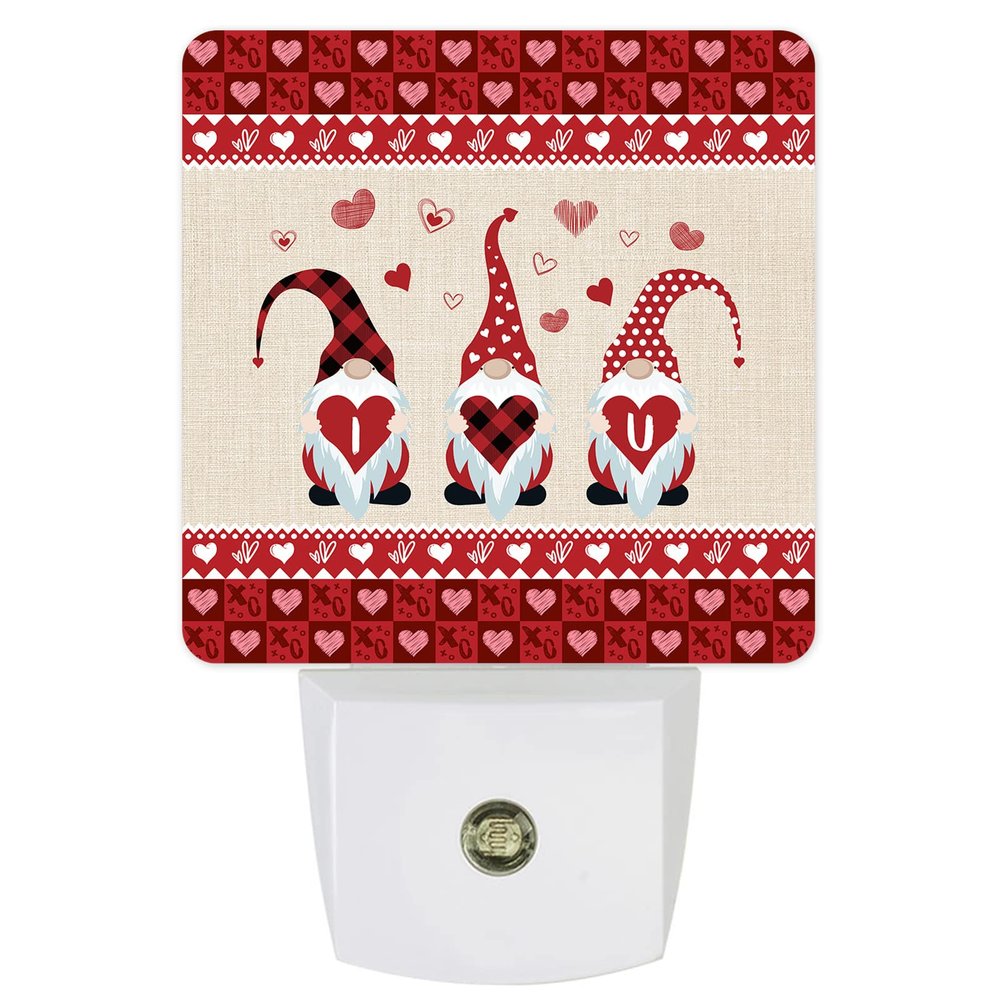 Night Light for Kids Plug into Wall LED Lamp Dusk-to-Dawn Sensor, Valentine's Day I Love U Red Heart Gnome Baby Nightlight for Bathroom Nursery Bedroom Hallway Stairs Home Room Decor