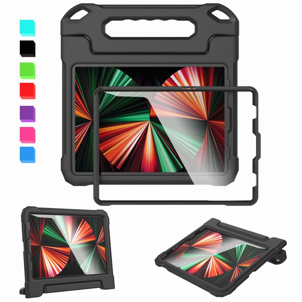 A ADENK Kids Case for 10.9 inch iPad Air 5th/4th Generation, iPad Pro 11 3rd/2nd/1st Generation with Built-in Screen Protector, Shockproof Lightweight Handle Stand Cover (Black)