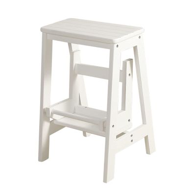 WYZDCP 2 Step Stool Wooden Ladder Chair, Flip Ladders Stool Small Foot Stools Safety Non-Slip Tread for Home Library Kitchen Climb Step Ladder White