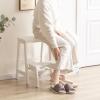 WYZDCP 2 Step Stool Wooden Ladder Chair, Flip Ladders Stool Small Foot Stools Safety Non-Slip Tread for Home Library Kitchen Climb Step Ladder White view 3