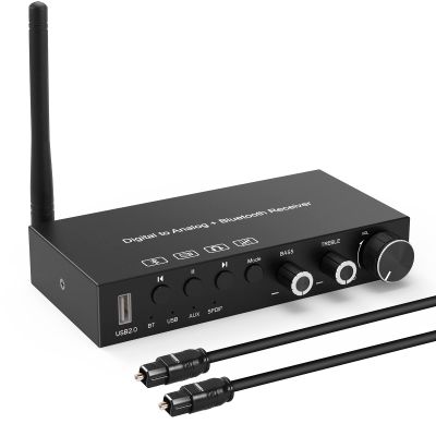 USB 192KHz DAC Digital to Analog Converter with Headphone Amplifier Built-in Bluetooth V5.0 Receiver Music Player Volume Adjustable Digital SPDIF TOSLINK to Stereo L/R & 3.5mm Jack