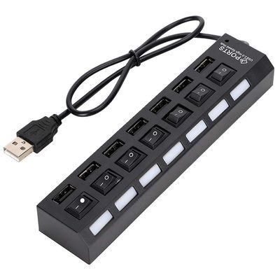 7-Port Hub USB,High Speed Port Multiple USB Docking Station with Switch,Uverload Portable Universal USB Docking Station(7 Black)