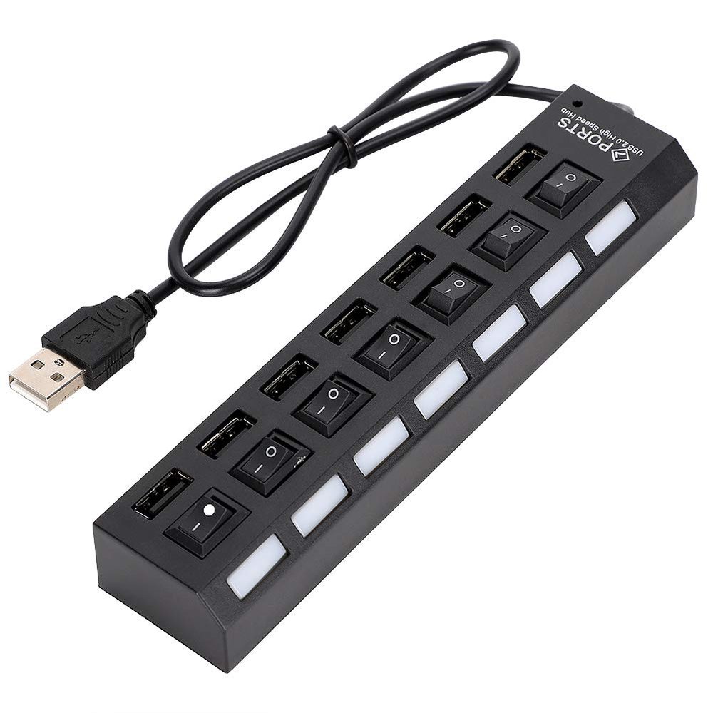 7-Port Hub USB,High Speed Port Multiple USB Docking Station with Switch,Uverload Portable Universal USB Docking Station(7 Black)