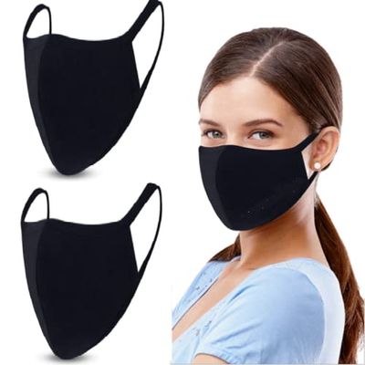 GALAXYLENSE 2 Packs Cotton Washable,Reusable Black Face Mask, Mouth Cover Breathable For Personal Care Protection (2 Packs Black)