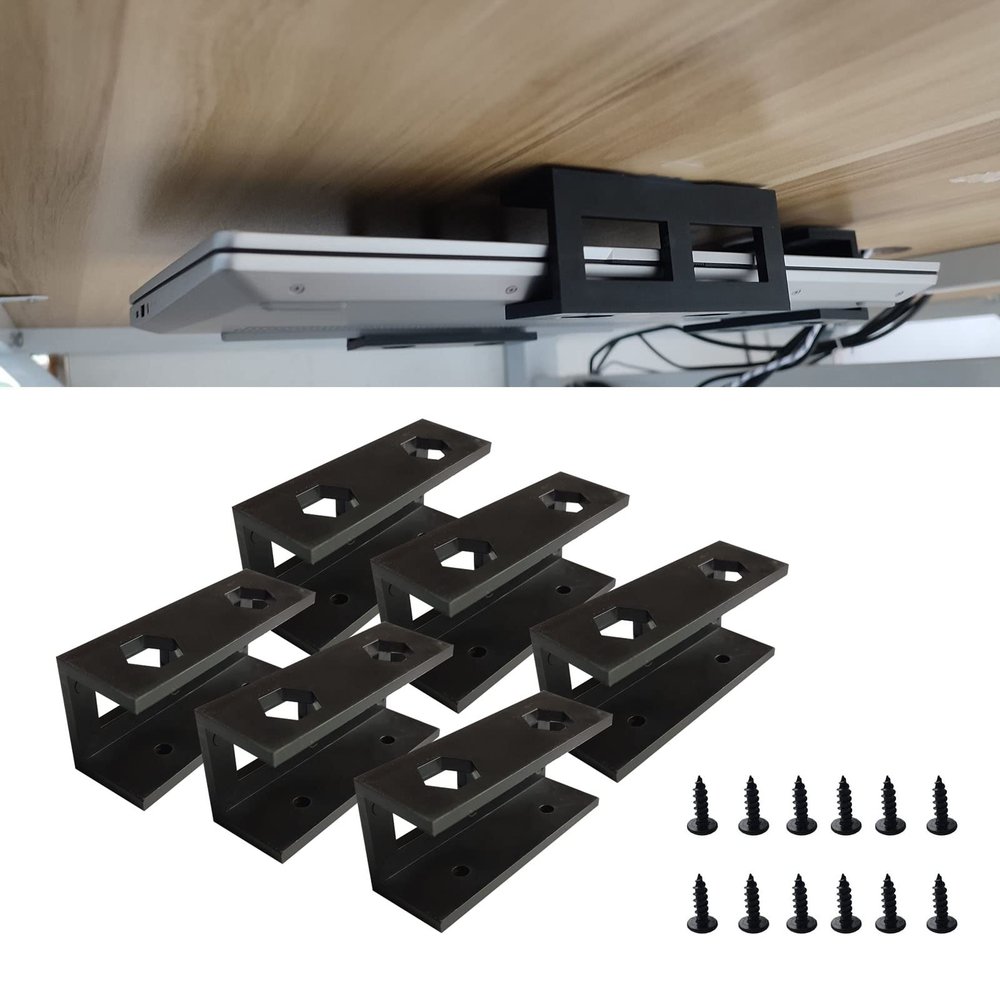 PIAOLGYI 6 Pcs Under Desk Laptop/Keyboard Storage Mounts with Screw, Add On Under Table Mount Brackets