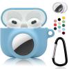 2 in 1 Protective Case Combo Set Compatible for Apple AirPods 3(2021) AirTag, GPS Tracker Holder with 2 PCS TPU Screen Protector&Keychain, Soft Silicone Anti-Lost Anti-Scratch Skin Cover(Blue) view 1