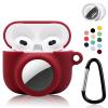 2 in 1 Protective Case Combo Set Compatible for Apple AirPods 3(2021) AirTag, GPS Tracker Holder with 2 PCS TPU Screen Protector&Keychain, Soft Silicone Anti-Lost Anti-Scratch Skin Cover(WineRed) view 1