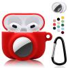 2 in 1 Protective Case Combo Set Compatible for Apple AirPods 3(2021) AirTag, GPS Tracker Holder with 2 PCS TPU Screen Protector&Keychain, Soft Silicone Anti-Lost Anti-Scratch Skin Cover(Red) view 1