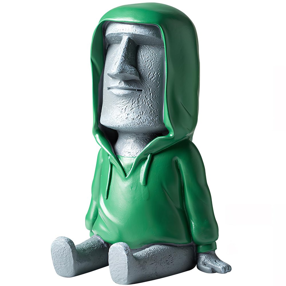 ZKSYLSM Moai Statue Phone Holder - Creative Easter Island Desk Stand for Cell Phone & Pen, Resin Desktop Organizer with Green Hoodie Design for Office Home Decor