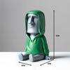 ZKSYLSM Moai Statue Phone Holder - Creative Easter Island Desk Stand for Cell Phone & Pen, Resin Desktop Organizer with Green Hoodie Design for Office Home Decor view 2