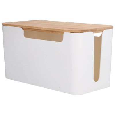 Cable Management Box, Cord Organizer Box with A Wooden Lid for TV Wires, Computer, Router, USB Hub and Under Desk Power Strip for Home & Office