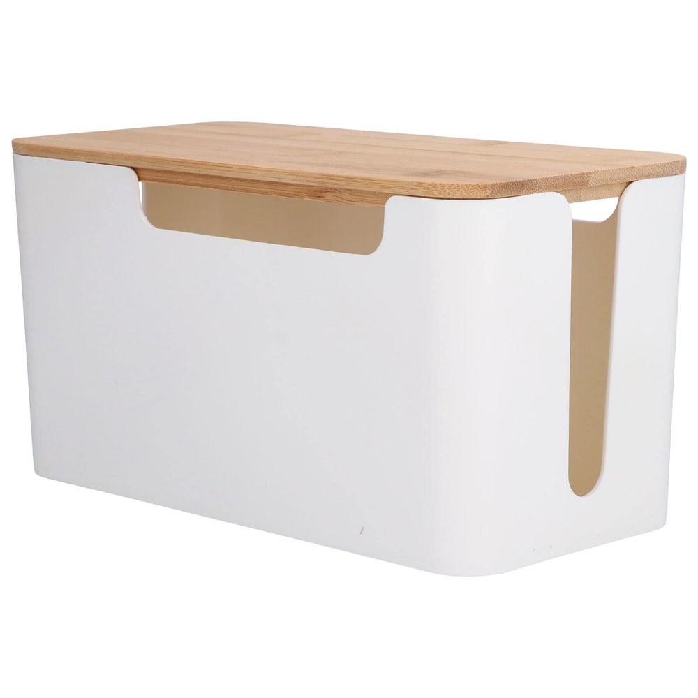 Cable Management Box, Cord Organizer Box with A Wooden Lid for TV Wires, Computer, Router, USB Hub and Under Desk Power Strip for Home & Office
