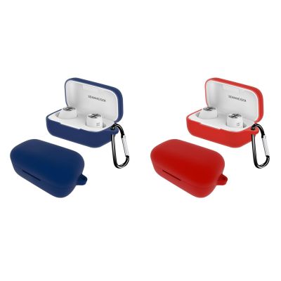 2 Pack DAYJOY Soft Silicone Protective Case Cover Compatible with SENNHEISER Momentum True Wireless 2 Earphone, Protective Skin Sleeve with Key Chain (red+Blue)