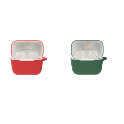 2 Pack DAYJOY Soft Silicone Protective Case Cover Compatible with SENNHEISER CX PLUS/CX400BT True Wireless Earphone, Protective Skin Sleeve with Key Chain (red+Green)