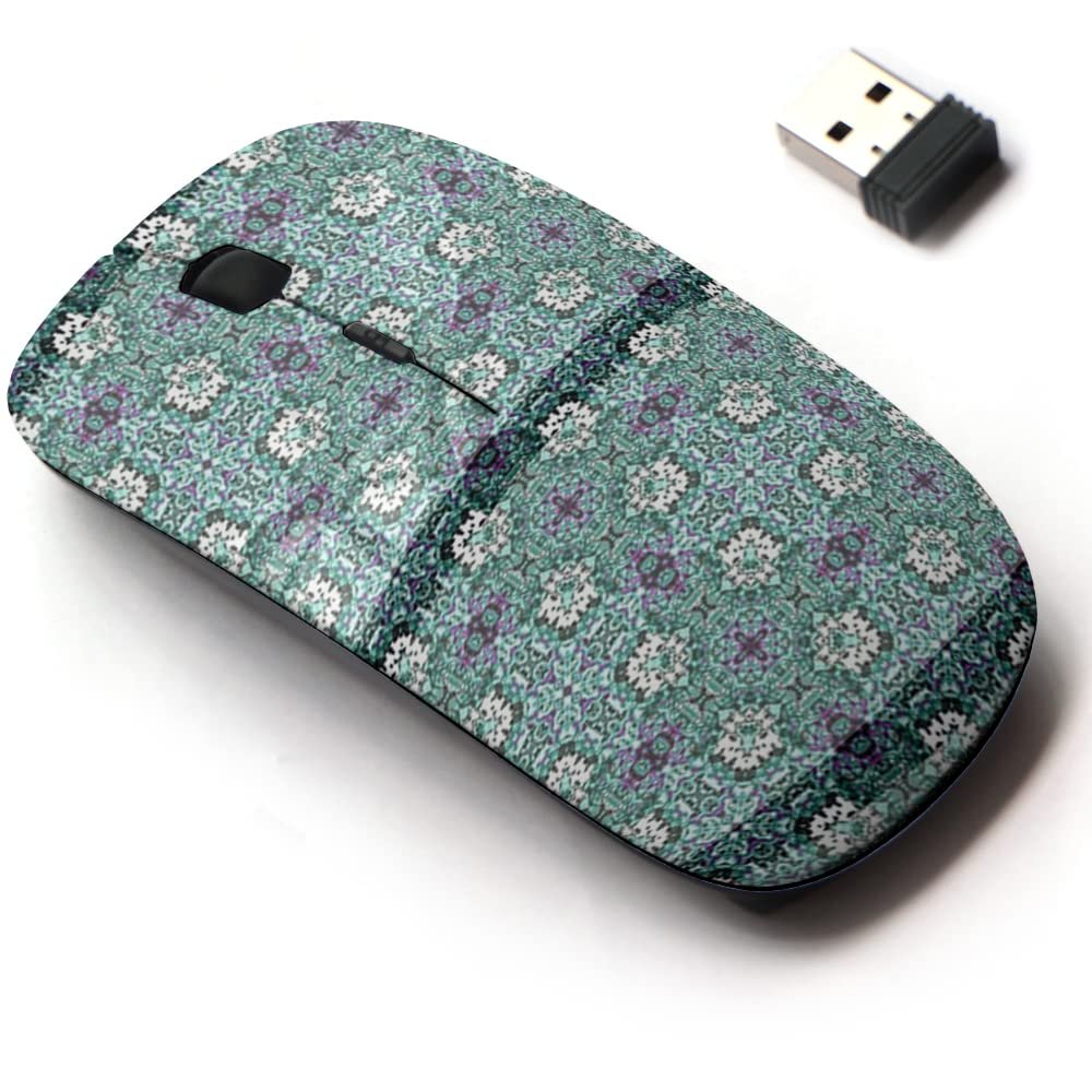 2.4G Wireless Mouse with Cute Pattern Design for All Laptops and Desktops with Nano Receiver - Blurred Paisley Green Ornament