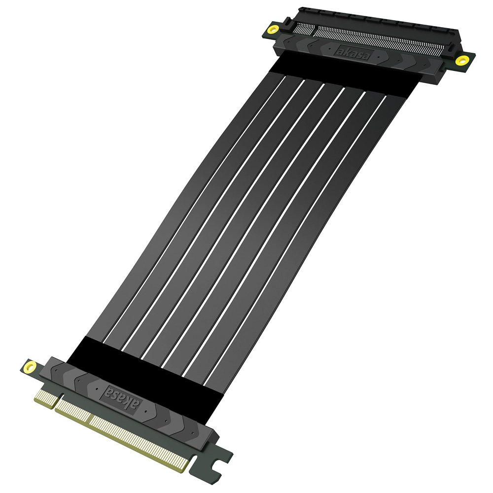 Akasa Riser Black X2 Mark IV | PCIe 4.0 x16 Riser Cable | PCIe Extension Cable | GPU Riser Cable | EMI Shielding | 200 mm | for Gaming PC and Computer Modding | AK-CBPE03-20B