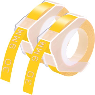 GREENCYCLE 3D Plastic Label Tape Compatible for Dymo Embossing Label Maker Organizer Xpress Pro 12966 Office Mate II, Motex, Self-Adhesive Label 520108, 3/8" (9mm) x9.8ft (3m) White on Yellow-2 Rolls