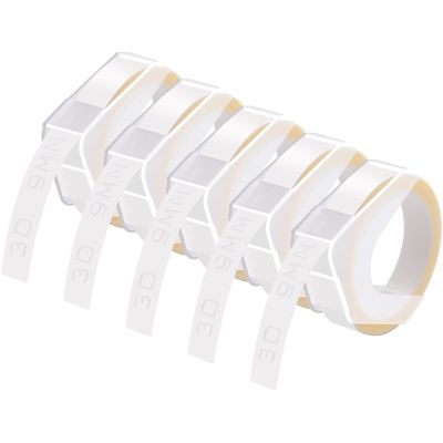 GREENCYCLE 3D Plastic Label Tape Compatible for Dymo Embossing Label Maker Organizer Xpress Pro 12966 Office Mate II, Motex, Self-Adhesive Label 520101, 3/8" (9mm) x9.8ft (3m) White on Clear-5 Rolls